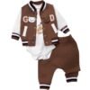 vêtement garçon 3 pièces marron fashion gobébé.ma ensemble garçon 3 pièces élégant et chic maroc