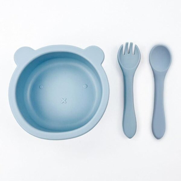 bol en silicone avec fourchette et cuillère bleu pour bébé maroc bol d'apprentissage bébé maroc