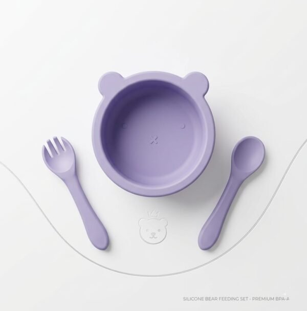 bol en silicone avec fourchette et cuillère mauve pour bébé maroc set bol en silicone souple pour bébé maroc