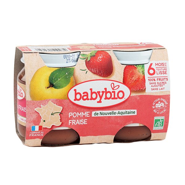 badydo repas bebe pomme fraise maroc compote pomme d’aquitaine et fraise 6mois+ - babybio maroc