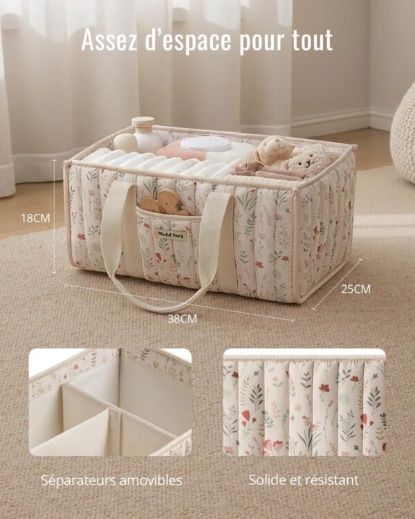 dimension panier de rangement bébé motif floral maroc Panier de rangement matelassé motif floral