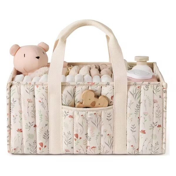 organisateur de couches matelassé motif floral panier de rangement spacieux gobebe.ma