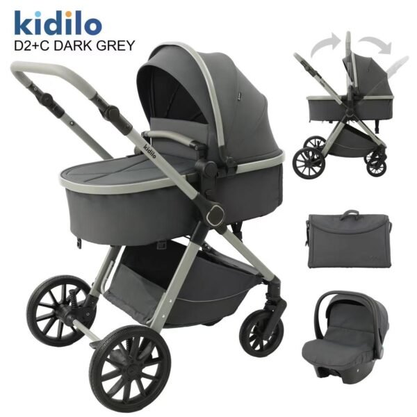pack poussette trio 3 en 1 avec nacelle + cosy + sac à langer gris - kidolo maroc pack poussette moderne kidolo maroc