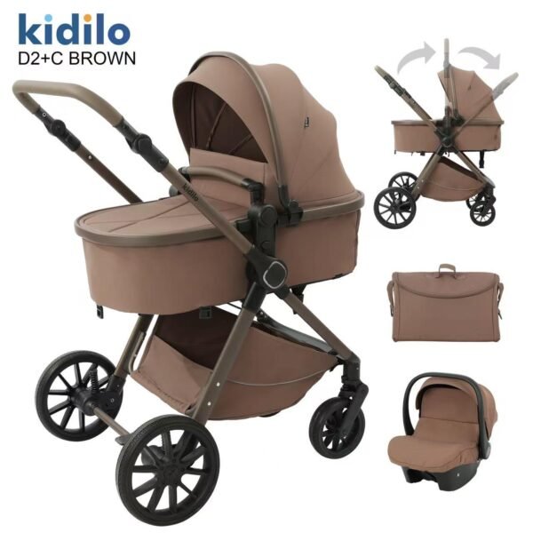 pack poussette trio 3 en 1 avec nacelle + cosy + sac à langer marron - kidolo maroc 1 poussette Trio 3 en 1 avec nacelle + cosy + sac à langer - kidolo maroc