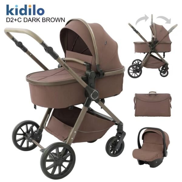 pack poussette trio 3 en 1 avec nacelle + cosy + sac à langer marron - kidolo maroc Pack poussette 3 en 1 avec nacelle + cosy + sac à langer - Kidolo