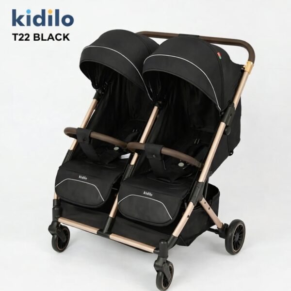 poussette jumeaux t22 noire - kidilo maroc poussette idéale pour jumeau - kidilo maroc