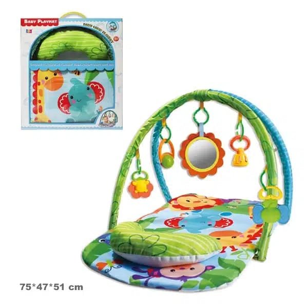 tapis d’éveil bébé jungle avec arche, jouets suspendus et coussin – baby playmat maroc