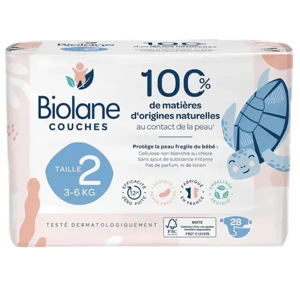 couches écologiques 28 pcs taille 2 (3-6 kg) - biolane maroc hygiène bebe biolane cobebe.ma
