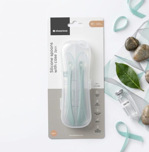 lot de 2 bébé cuilliéres en silicone mint kikkaboo gobebe.ma cuillières douces et confortables kikkaboo maroc