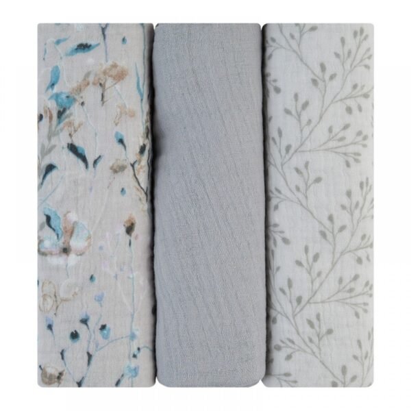lot de 3 langes en mousseline dreamy fields gris 100 x 100 cm - kikkabo gobebe couvertur mousseline 75 x 75 cm