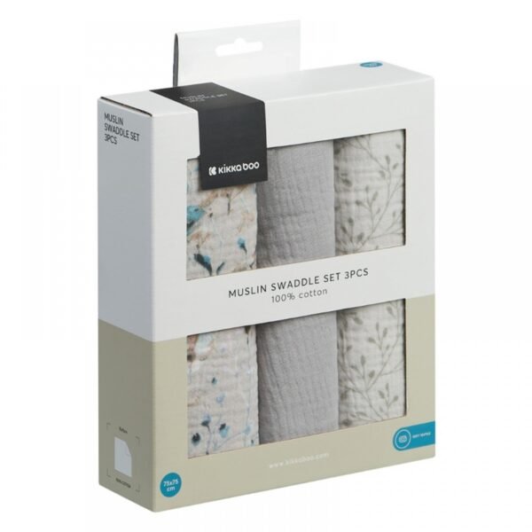 lot de 3 langes en mousseline dreamy fields gris 75 x 75 cm - kikkabo maroc couverture douce et respirante kikkaboo maroc