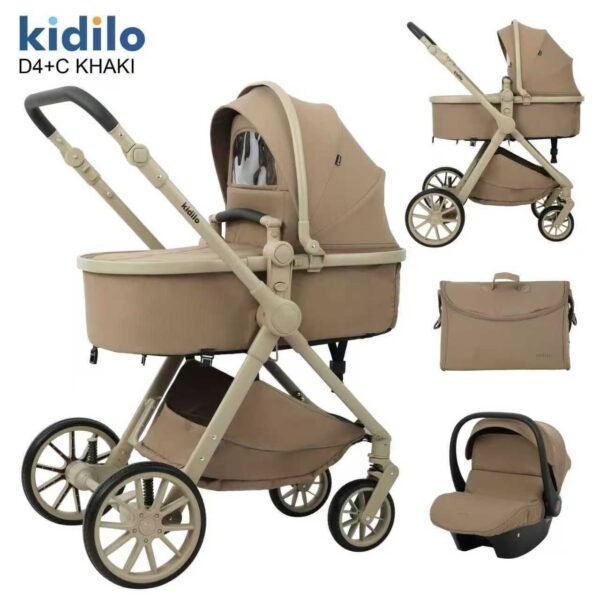 pack poussette 3en1 réversible d4+c- kidilo khaki maroc sécurité et confort bébé kidilo gobebe.ma