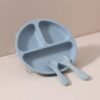 assiette avec compartiment bleu gobebe maarif Assiette Bébé Compartimentée en Silicone avec Cuillère et Fourchette