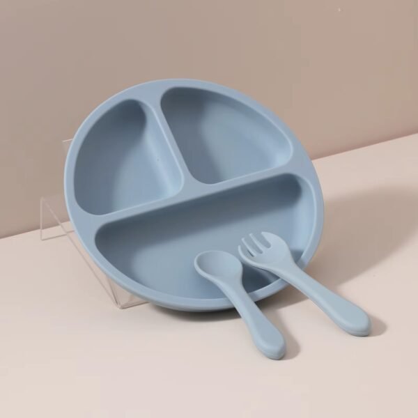 assiette avec compartiment bleu gobebe maarif Assiette Bébé Compartimentée en Silicone avec Cuillère et Fourchette