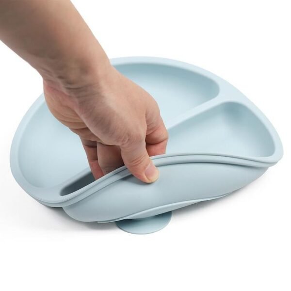 assiette avec compartiment et vantouse gobebe Assiette Bébé Compartimentée en Silicone avec Cuillère et Fourchette