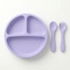assiette avec compartiment mauve gobebe maroc Assiette Bébé Compartimentée en Silicone avec Cuillère et Fourchette