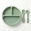 Assiette Bébé Compartimentée en Silicone avec Cuillère et Fourchette