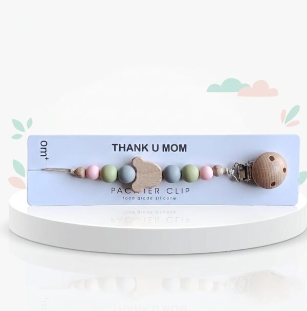 Attache-tétine en perles de silicone et bois - Thank U Mom