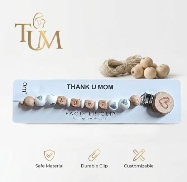 attache-tétine personnalisable blanc - thank u mom gobebe maroc Attache-sucette personnalisable - Thank U Mom