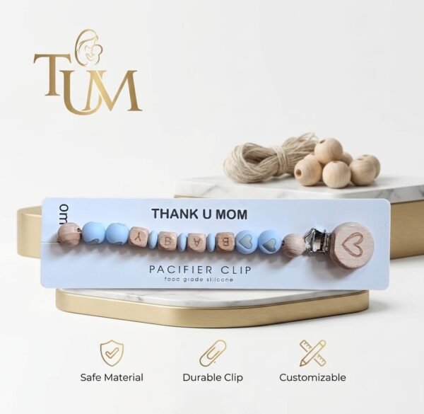 attache-tétine personnalisable bleu - thank u mom gobebe maroc Attache-sucette personnalisable - Thank U Mom