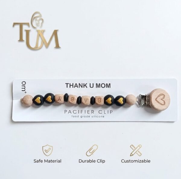 attache-tétine personnalisable noire - thank u mom gobebe maroc Attache-sucette personnalisable - Thank U Mom