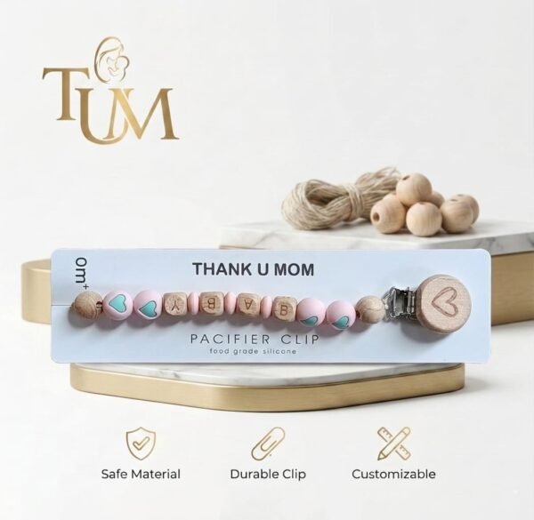 attache-tétine personnalisable rose - thank u mom gobebe maroc Attache-sucette personnalisable - Thank U Mom