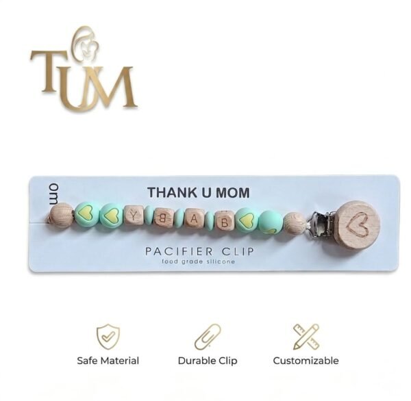 attache-tétine personnalisable vert - thank u mom gobebe maroc Attache-sucette personnalisable - Thank U Mom