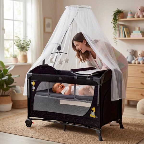 lit parapluie multifonctionnel avec table à langer et mobile musical - coolbaby noir maroc lit cododo 3 en 1 coolbaby gobebe agadir