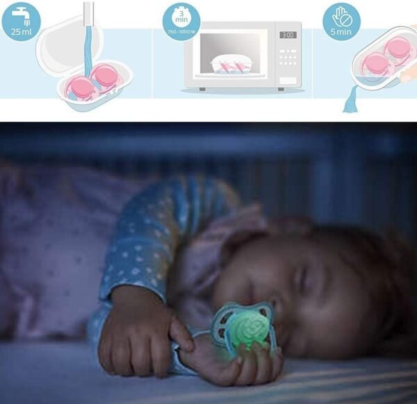 lot de 2 sucettes ultra air nighttime 6-18mois avec boite de transport -avent gobebe Lot De 2 Sucettes Ultra Air Nighttime 6-18Mois avec boîte stérilisable - Philips Avent