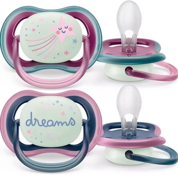 lot de 2 sucettes ultra air nighttime 6-18mois -avent gobebe Lot De 2 Sucettes Ultra Air Nighttime 6-18Mois avec boîte stérilisable - Philips Avent