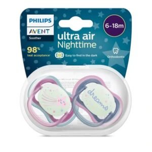 lot de 2 sucettes ultra air nighttime 6-18mois - philips avent gobebe sucette speciale nuit 6-18mois gobebe.ma
