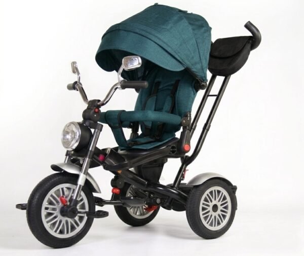 tricycle pliable multifonction avec lampe avant, capote uv et guidon parental vert gobebe Tricycle pliable multifonction avec lampe avant, capote UV et guidon parental