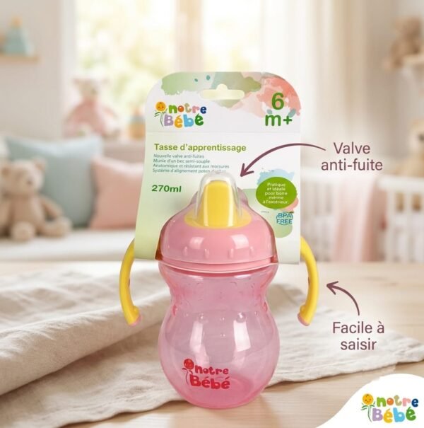 Tasse d'apprentissage valve anti-fuite 270ml 6M Tasse d'apprentissage valve anti-fuite 270ml 6M+ - Notre Bébé