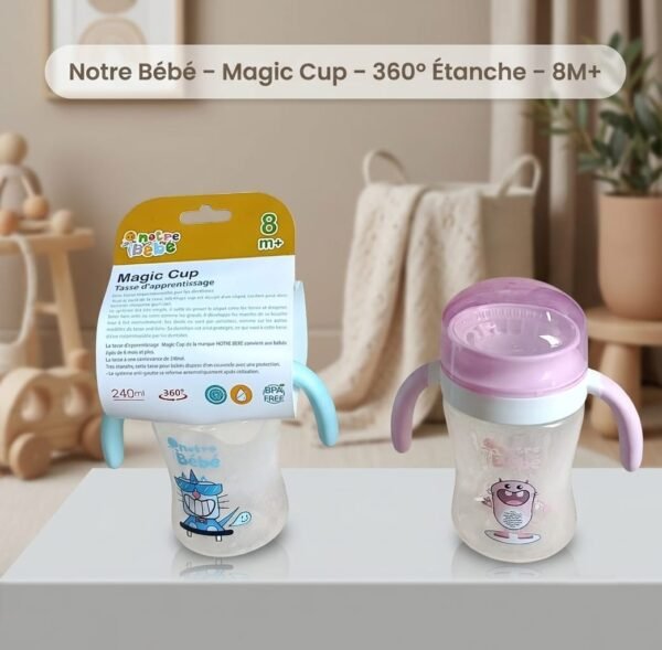 tasse d'apprentissage Magic Cup 360° Étanche 240 ml 8M+ – notre bébé tasse d'apprentissage pratique gobebe agadir