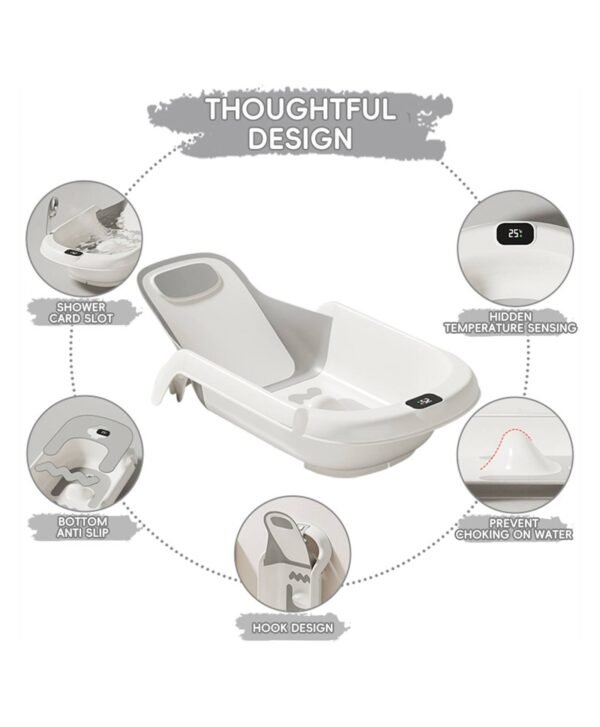 Baignoire bébé antidérapante avec support et thermomètre intégrés