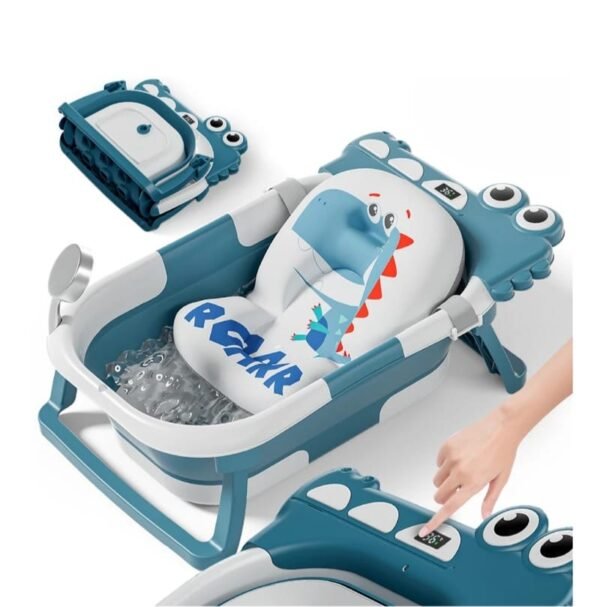 baignoire pliable bébé avec coussin de bain et affichage de température bleu gobebe Baignoire pliable bébé avec coussin de bain et affichage de température