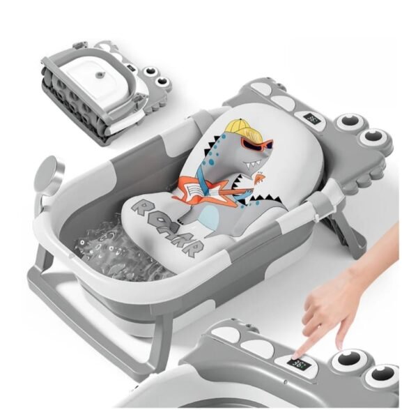 baignoire pliable bébé avec coussin de bain et affichage de température gris gobebe Baignoire pliable bébé avec coussin de bain et affichage de température