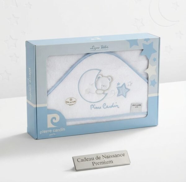 cape de bain bébé 100x100 cm motif ours et lune bleu - pierre cardin cape de bain stylé pierre cardin gobebe agadir