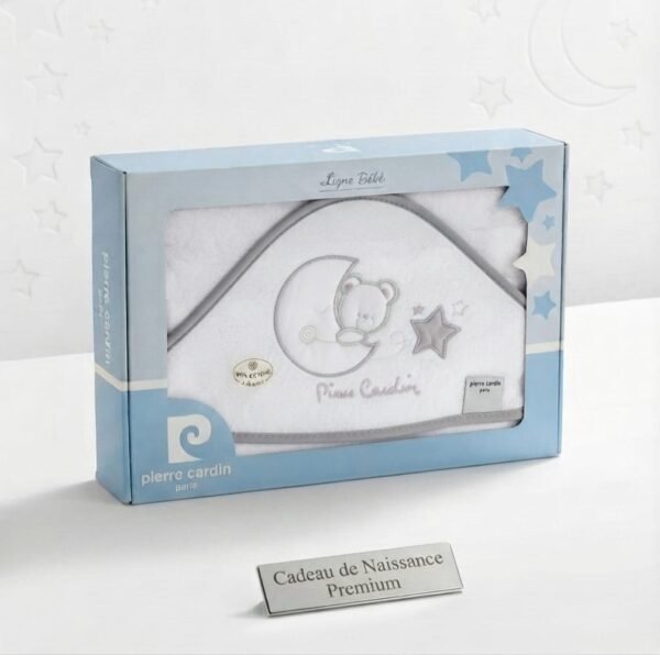 cape de bain bébé 100x100 cm motif ours et lune gris - pierre cardin Cape de bain bébé 100x100 cm motif ours et lune - Pierre Cardin