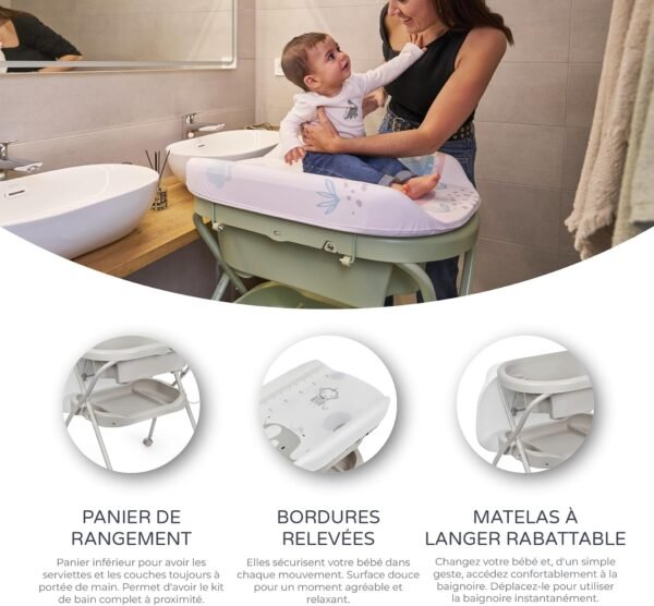 baignoire bébé pliable zoe avec table à langer - gobebe Baignoire à langer Bubble Gris - MS