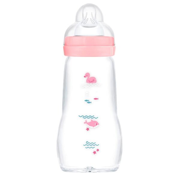 biberon feel good en verre 260ml rose mam gobebe Biberon en Verre Feel Good 260ml – Mam
