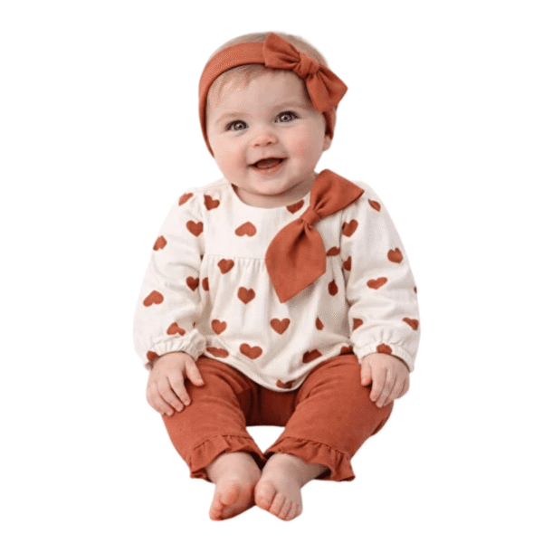 Ensemble fille 3 piéces style côtelé motifs cœurs - Cayzen