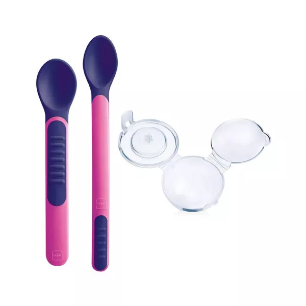 lot de 2 cuillères thermosensibles et étui de protection rose - mam gobebe pratique et confortable gobebe maarif