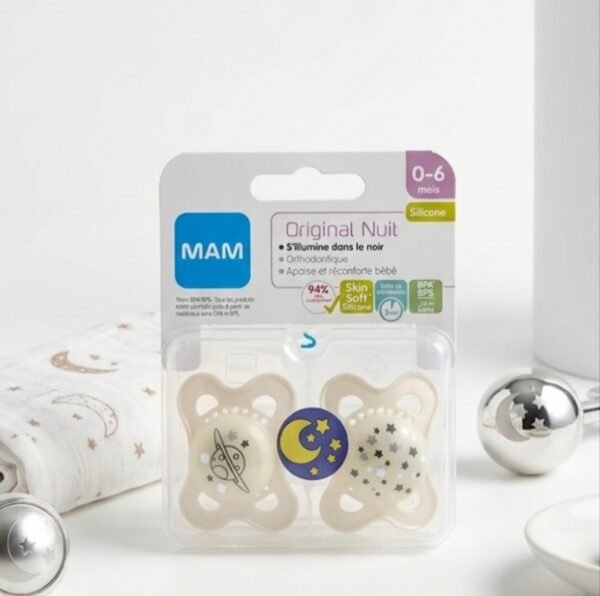 lot de 2 sucettes original nuit 0-6 mois beige - mam gobebe sécurité et confort gobebe temara