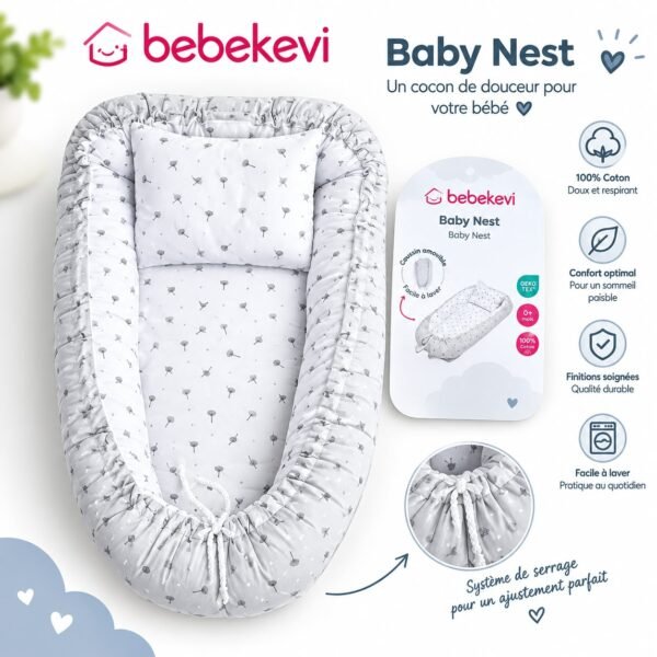 nid bébé réducteur de lit avec oreiller gris - bebekevi gobebe Nid Bébé Réducteur de Lit avec Oreiller - Bebekevi