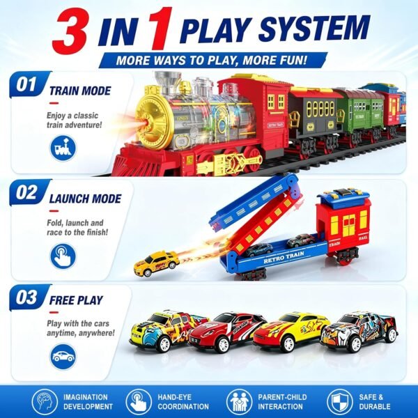 Train Électrique à Vapeur avec Wagons et Rails – 23 Pièces