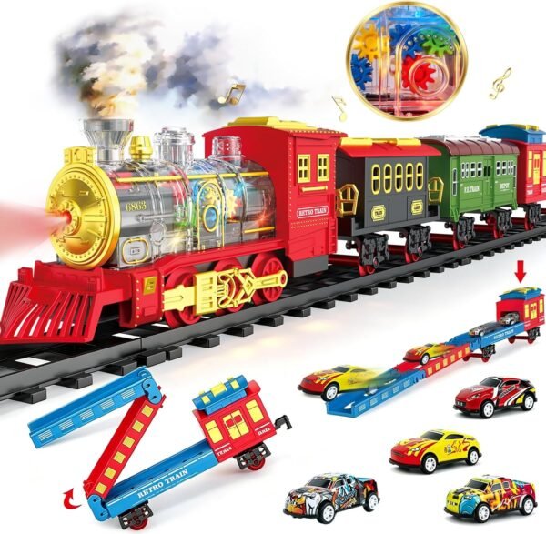 Train Électrique à Vapeur avec Wagons et Rails – 23 Pièces