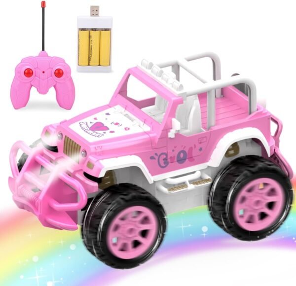 Véhicule tout-terrain radiocommandé rose de type Jeep