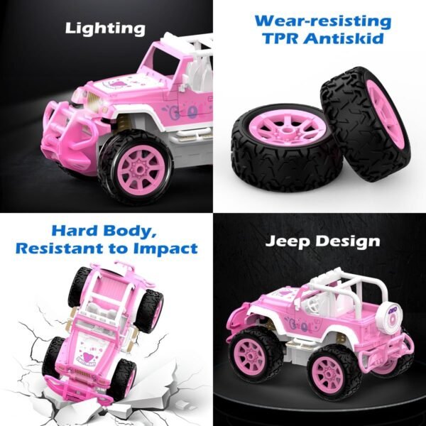 Véhicule tout-terrain radiocommandé rose de type Jeep