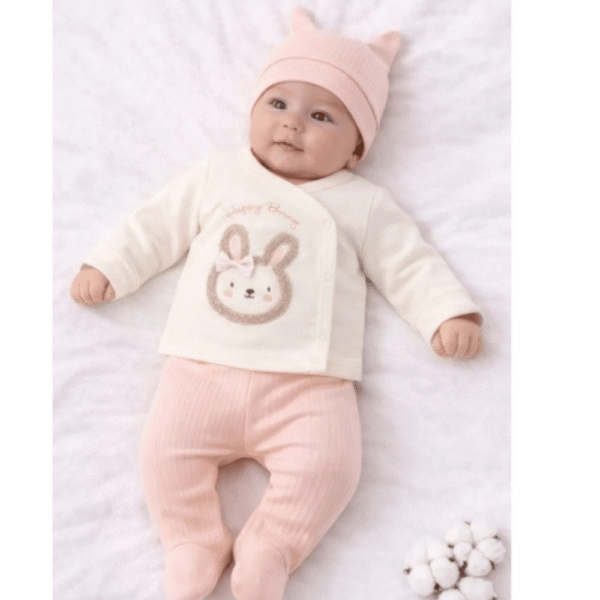 ensemble 0-3 mois 3 piéces lapin gobebe maarf Ensemble Fille 0-3 mois 3 Piéces "Happy Bunny" - Babycan